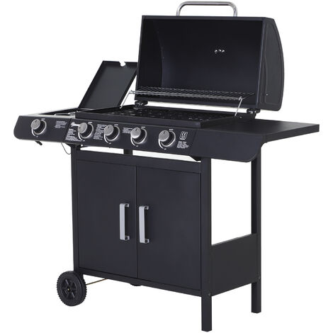 main image of "Outsunny Steel 4+1 Gas BBQ Grill with Wheels Backyard Barbecue Portable - Black"