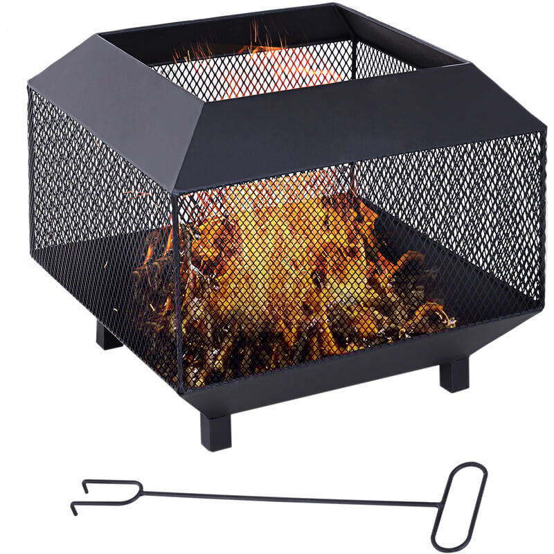 Outsunny Steel Firepit Heater Garden Square Wood Burner Patio Black