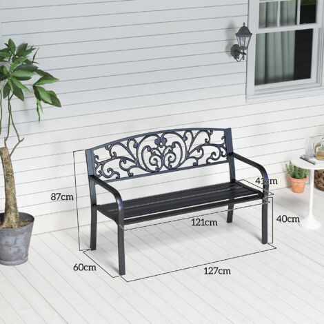 Outsunny Steel Garden Bench Furniture Porch 2 Person Seat 120cm Black