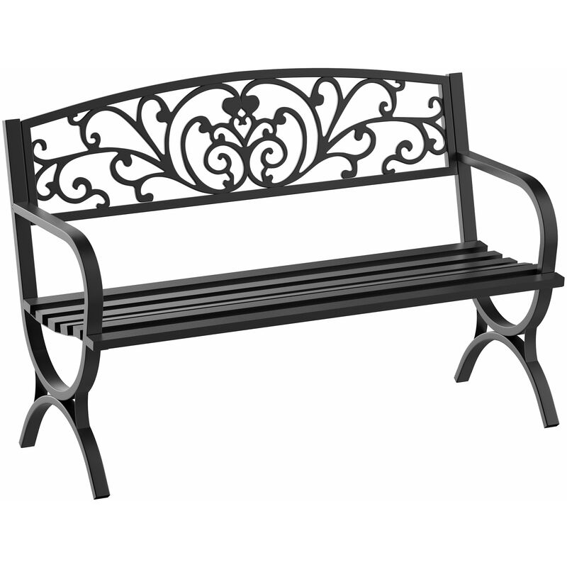 Outsunny - Steel Garden Bench Porch Chair Outdoor Patio Park Loveseat - Black