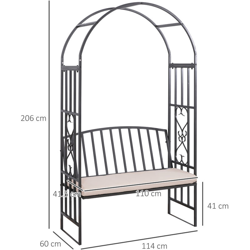 Outsunny Steel Outdoor Elegant Garden Arbor Arch With Bench W