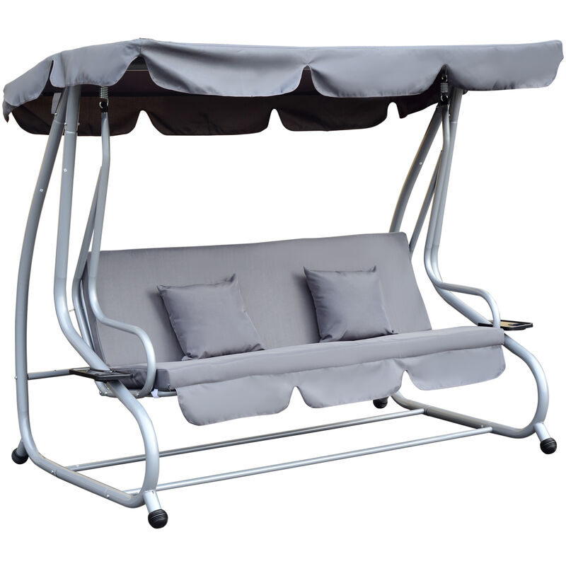 Outsunny Steel Patio Swing Chair Garden Hammock 2 Pillow Outdoor 3