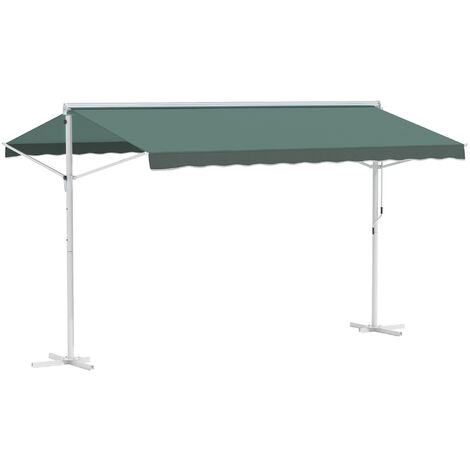 Outsunny – Store banne double pente manuel rétractable 4x3 m – Inclinaison réglable 5° à 45° – Toile polyester imperméabilisée 280g/m² – Structure métal anticorrosion