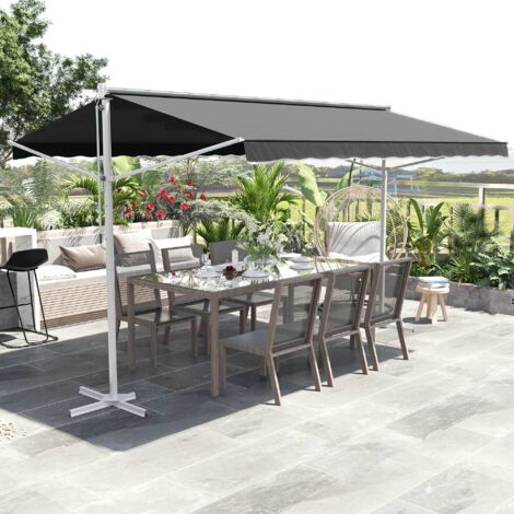 Outsunny Store Double Pente 4 x 3 m Manuel rétractable Inclinaison réglable métal époxy Blanc Polyester imperméabilisé Anti-UV Gris