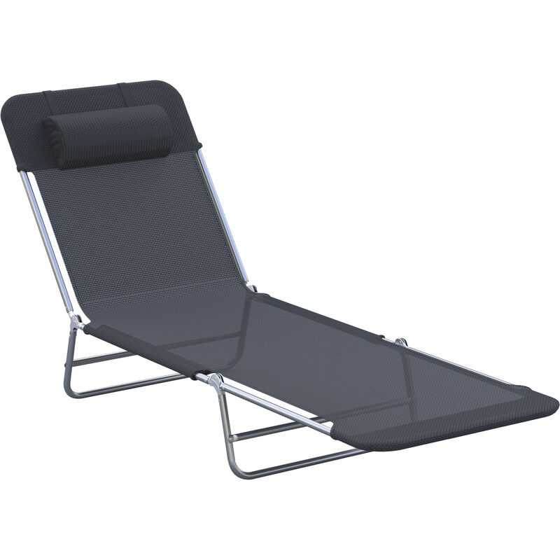Garden Lounger Recliner Adjustable Sun Bed Chair - Black - Outsunny