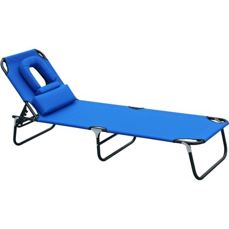 Outsunny Sun Bed Chairs Garden Lounger Folding Recliner Beach Camping Reading Patio Pool Lounge Chair Adjustment Blue Furnture + U Pillow Padded
