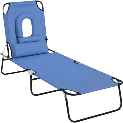 Outsunny Sun Lounger Foldable Reclining Chair with Pillow Garden Beach