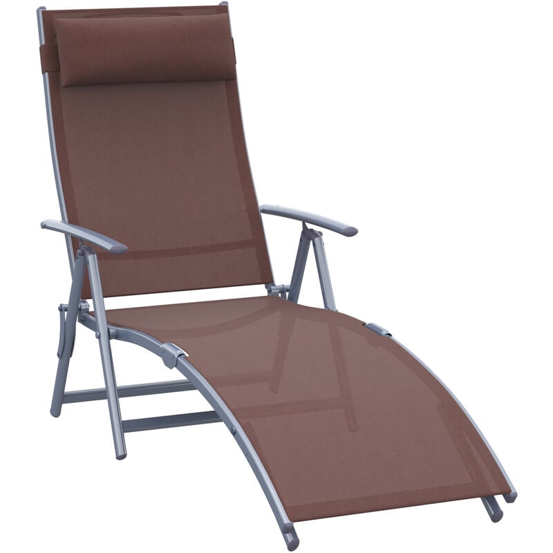 Outsunny - Sun Lounger Recliner w/ Pillow Foldable 7 Levels Textilene Brown