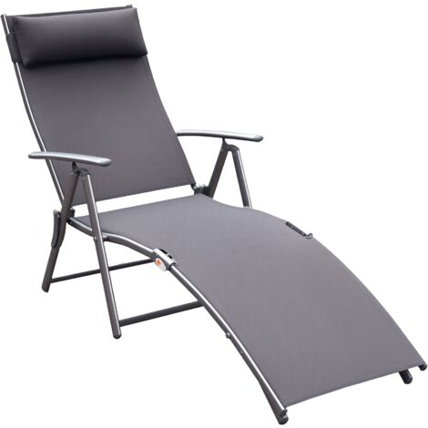 Outsunny Sun Lounger Recliner w/ Pillow Foldable 7 Levels Textilene Grey