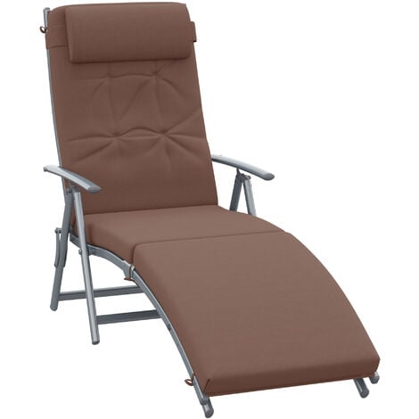 Outsunny Sun Lounger Steel Frame Outdoor Folding Chaise Texteline Lounge Chair Recliner with Headrest & 7 Levels Adjustable Backrest Brown