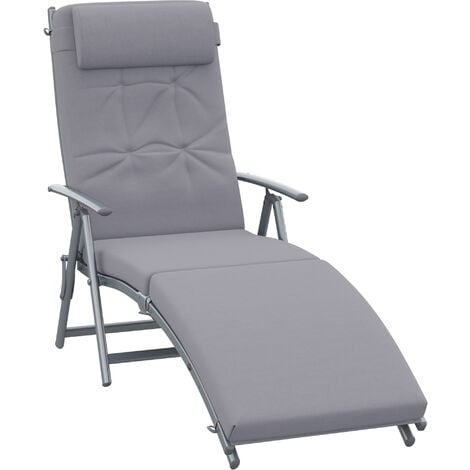 Outsunny Sun Lounger Steel Frame Outdoor Folding Chaise Texteline Lounge Chair Recliner with Headrest & 7 Levels Adjustable Backrest Grey