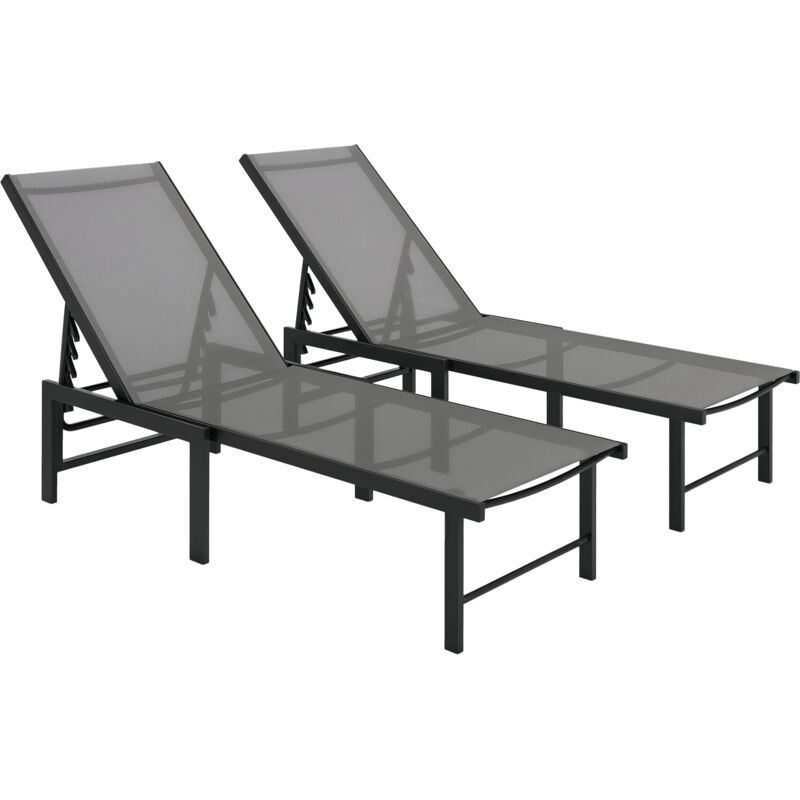 Outsunny Sun Loungers Set of 2, 5-Level Reclining Sunbeds, Grey