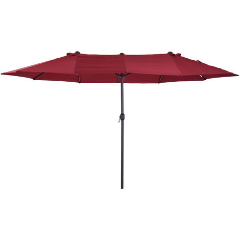 Outsunny Sun Umbrella Canopy Double-sided Crank Sun Shade Shelter 4.6M Wine Red