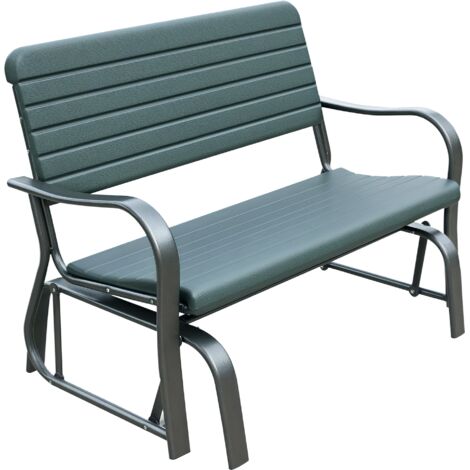 Outsunny Swaying Garden Bench 2-Seater Metal Frame Curved Arms Outdoor Seating