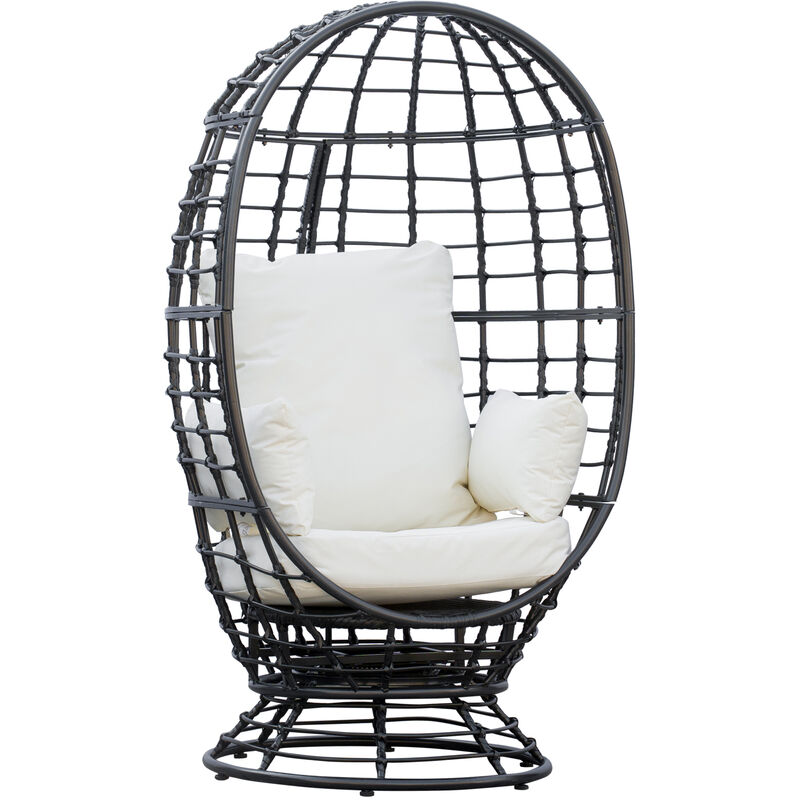 Outsunny - Swivel Egg Chair Rattan Outdoor Chair with Cushion for Patio Black