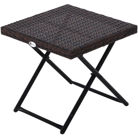 Outsunny – Table basse pliable de jardin carrée – Résine tressée imitation rotin – Acier robuste – 40x40x40cm – Marron – Usage extérieur