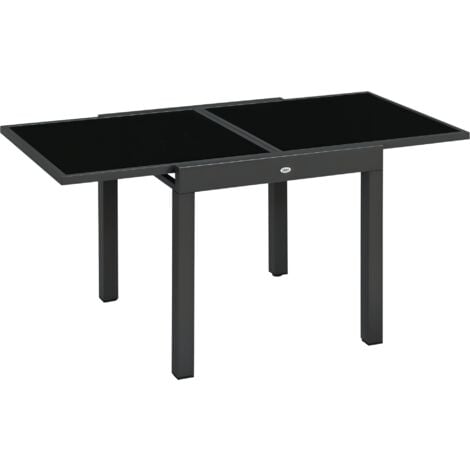 OUTSUNNY Table extensible de jardin grande taille dim. dépliées 160L x 80l x 75H cm alu métal époxy anthracite plateau verre trempé noir