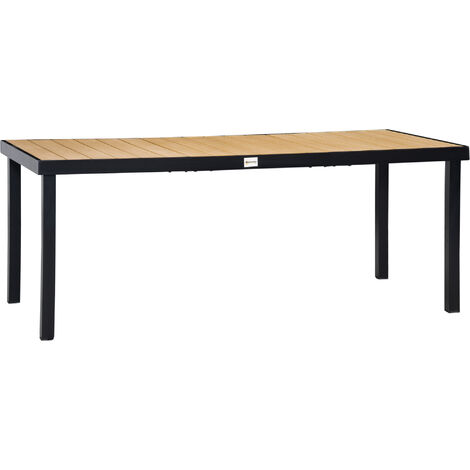 Outsunny – Table de jardin aluminium 190x90x74cm – Plateau aspect bois naturel – Pour 8 personnes – Cadre léger et robuste – Patins antidérapants réglables