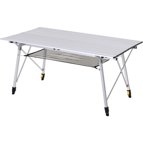 Outsunny Table de Pique-nique Pliable, Table de Camping Réglable en Hauteur, avec Sac de Transport, Aluminium, 120 x 69 cm