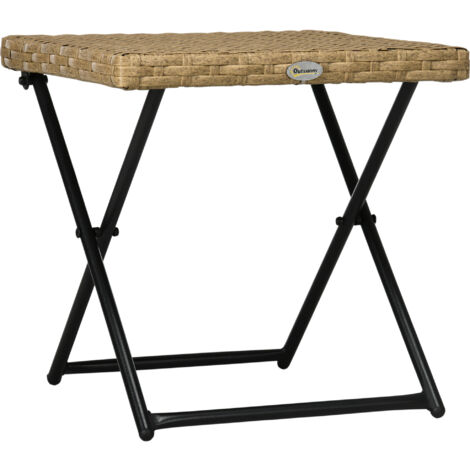 Outsunny Tavolino da Esterni Pieghevole Salvaspazio Rattan PE Colore Naturale