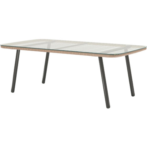 Outsunny Tavolino da Esterno in Rattan PE e Vetro 110x60x40 cm Legno Naturale