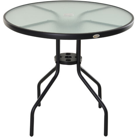 Outsunny Tavolino da Giardino con Piano in Vetro Temperato e Foro