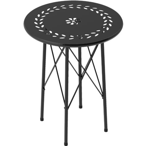 Outsunny Tavolino da Giardino in Acciaio con Intagli a Fiori Ø40x50 cm Nero