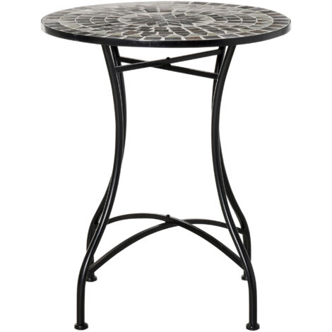 Outsunny Tavolino da Giardino in Metallo e Ceramica, Tavolo da Esterno per Terrazzo o Balcone, 60x71cm, Nero