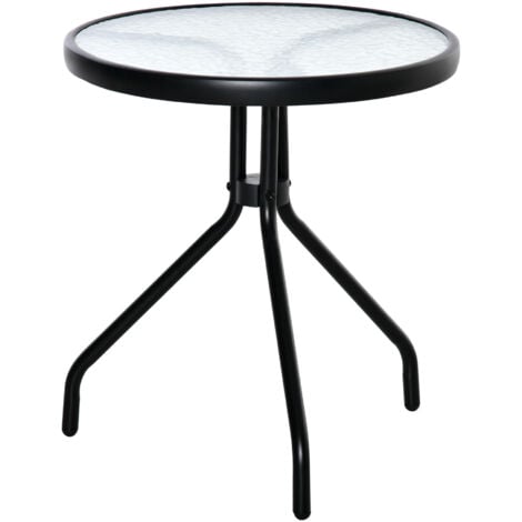 Outsunny Tavolino da Giardino Rotondo con Ripiano in Vetro e Struttura in Metallo, Φ50x55cm, Nero