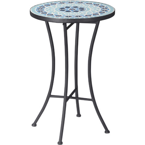 Outsunny Tavolino da Giardino Rotondo in Metallo e Ceramica a Mosaico