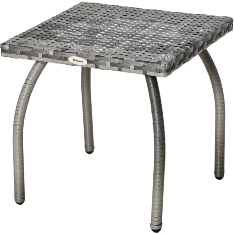 Outsunny Tavolino in Rattan Sintetico da Esterno e Giardino Grigio