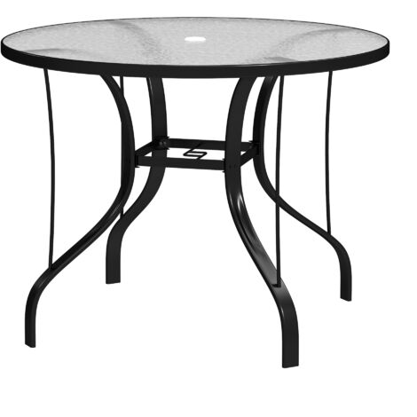 Outsunny Tavolino Rotondo da Esterni con Foro per Ombrellone Nero