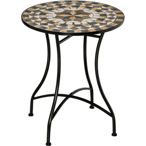 Outsunny Tavolo da Giardino Rotondo in Metallo e Mosaico Ф60x71cm Nero