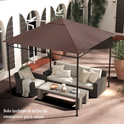 Outsunny Techo de Repuesto 300x300 cm para Cenador de Jardín Cubierta de Repuesto de Gazebo Pabellón Exterior con 8 Orificios de Drenaje y Ventilación Café