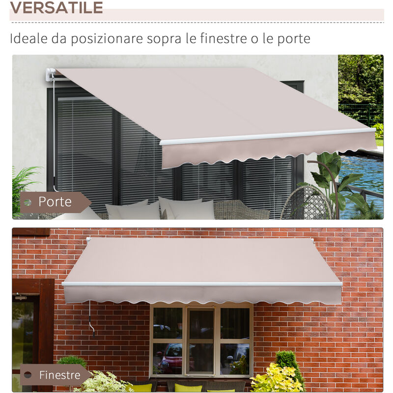 Outsunny Tenda a Braccio da Sole Avvolgibile Manuale in Poliestere Impermeabile Beige 300 x 200cm