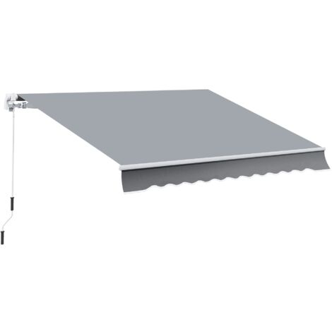 Outsunny Tenda da sole manuale con braccio snodato, 4 m, con manovella, per balcone, parasole, montaggio a parete, balcone, in alluminio bianco+grigio, 395 x 245 cm