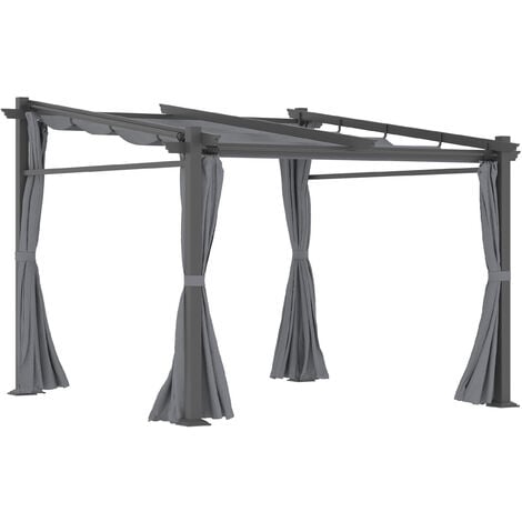 Outsunny Terrassendach Pergola ca. 3x3m Terrassendachung Garten Pavillon Aluminium, Wandmontage, Gartenpavillon mit Verstellbares Dach, UV Schutz, Sonnenschutz für Terrasse und Garten, Dunkelgrau