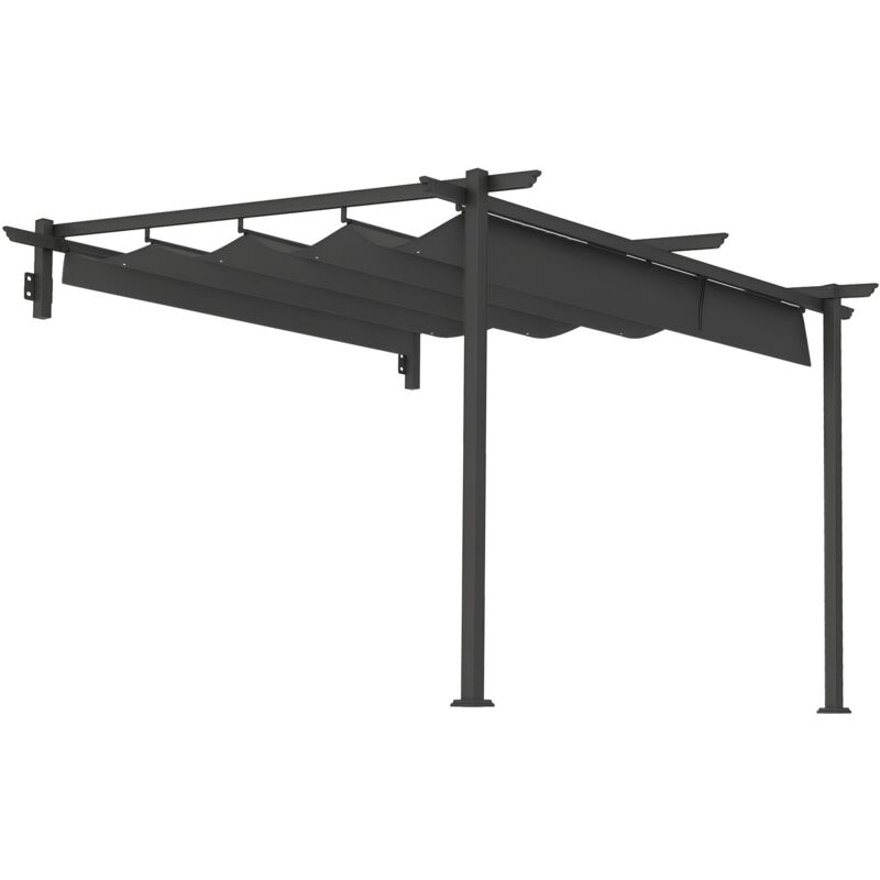 Outsunny Terrassendach Pergola Ca. 3x3m Terrassendachung, Garten Pavillon Aus Aluminium, Wandmontage, Gartenpavillon Mit Verstellbares Dach, Sonnenschutz Für