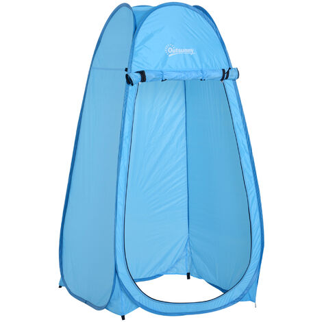Outsunny tienda de ducha camping desplegable pop up tienda de privacidad al aire libre con protección uv y techo impermeable 100x100x185 cm Azul