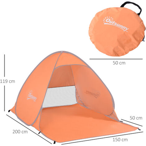 Outsunny Tienda de Playa para 2-3 Personas Pop-Up con Ventanas tipo Refugio  Protección Solar UV 200x150x119 cm Naranja