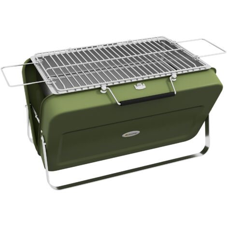 Outsunny Tischgrill Holzkohlgrill, Tischholzgrill mit Kohleschale, Grillrost Campinggrill mit Griff für Picknick, Garten, Edelstahl Grün, 47 x 30 x 28 cm