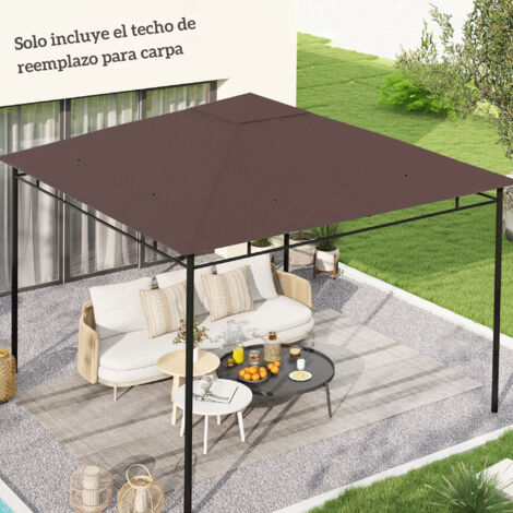 Outsunny Toile de rechange pour pavillon tonnelle tente toit de remplacement gazebo de jardin tissu polyester haute densité 180 g/m² anti-UV 3 x 3 m café