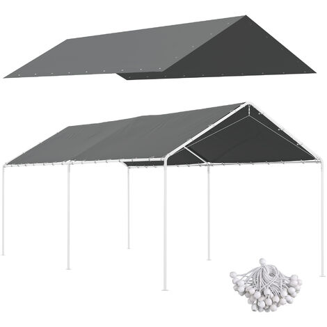 Outsunny – Toile de remplacement pour carport 586x296cm – Polyéthylène gris foncé – Résistante aux UV – Fixation facile avec élastiques