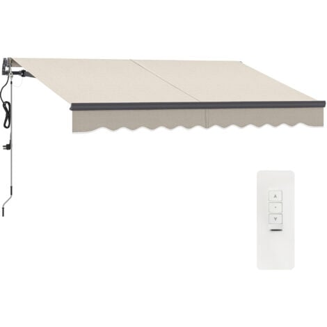 Outsunny toldo eléctrico retráctil con mando a distancia 3x2,5 m manivela marco de aluminio y protección UV30+ para puerta ventana crema