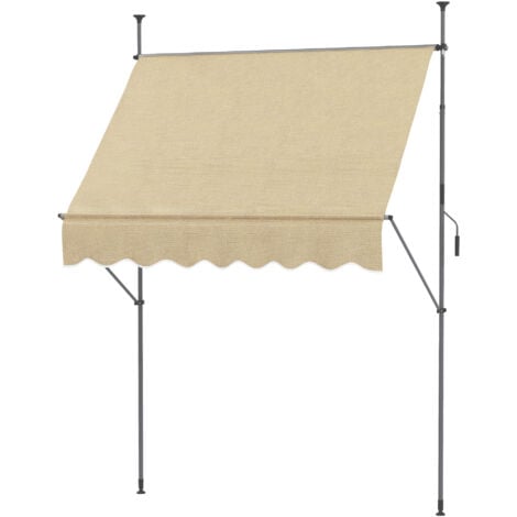 Outsunny toldo manual retráctil 2x1,2 m toldo exterior terraza enrollable altura ajustable con manivela 210-300 cm sin taladro protección UV30+ beige