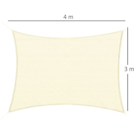 Outsunny Toldo Vela Rectangular 4x3 m Vela de Sombra para Jardín Patio Terraza HDPE Anti UV y Transpirable Color Crema