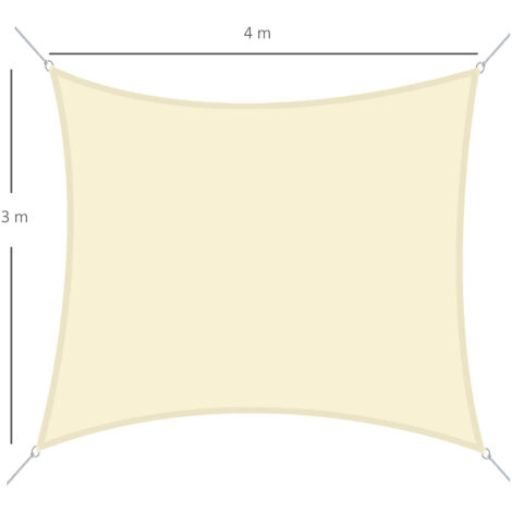 Outsunny Toldo Vela Rectangular 4x3 m Vela de Sombra para Jardín Patio Terraza Poliéster Anti UV Color Beige