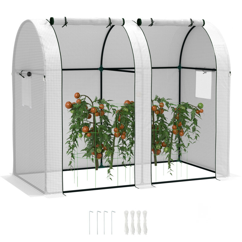 Outsunny - Tomato Greenhouse with 2 Roll-up Doors, 185 x 94 x 150cm, White