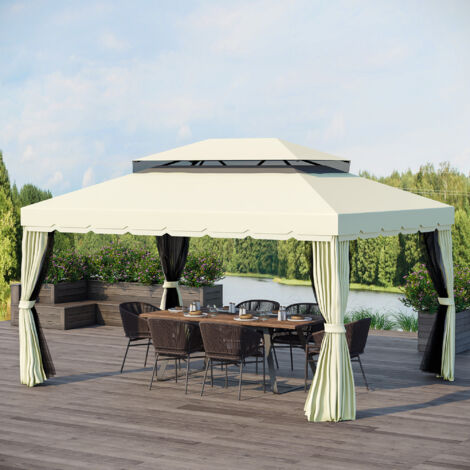 Outsunny Tonnlle de jardin barnum pavillion de jardin double toit avec parois et moustiquaires et amovibles 4 x 3 m crème
