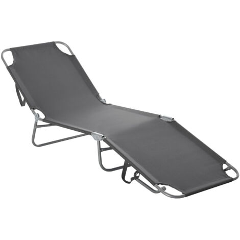 Outsunny Transat Pliable Dossier Réglable Multipositions Métal Polyester Gris